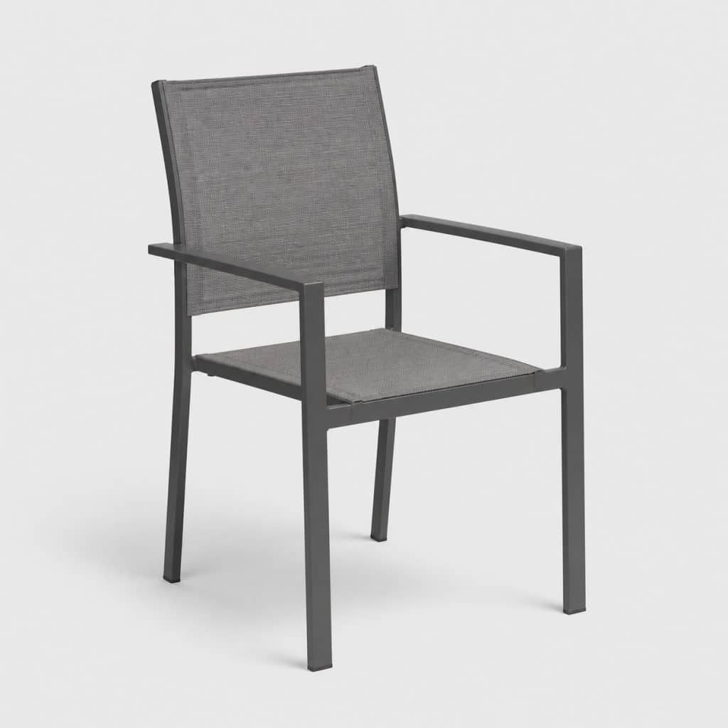 Chaise de jardin empilable en acier et textilène gris