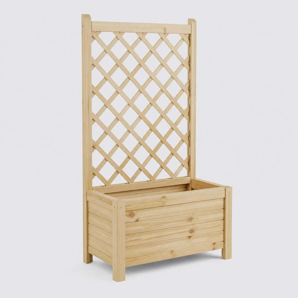 Jardinière avec treillis en bois de sapin sur terrasse