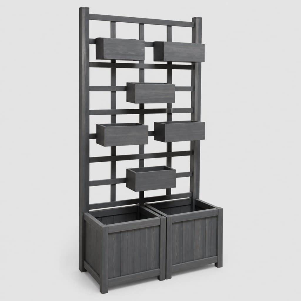 Jardinière avec treillis hauteur 180 cm en pin gris