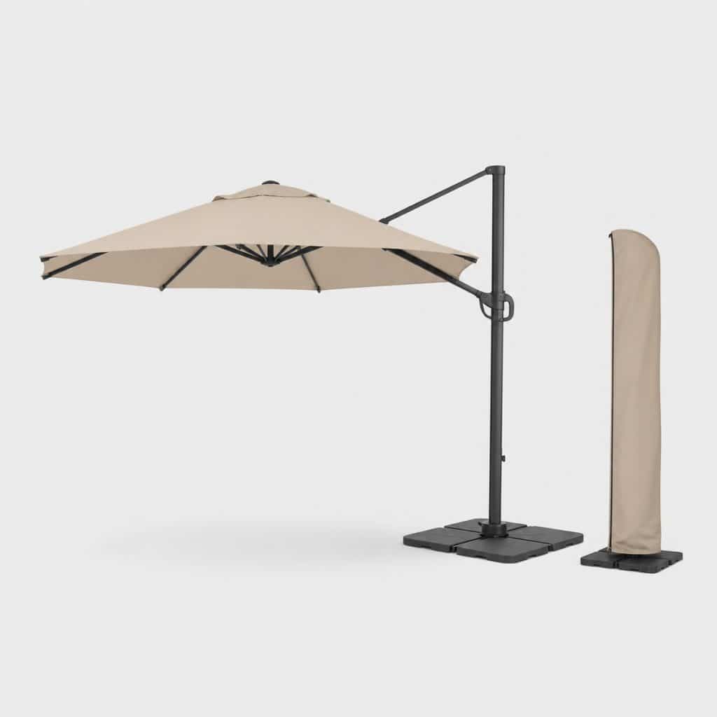 Parasol déporté rond 3 m avec sa housse de protection